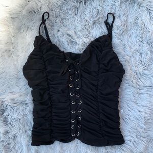 Black ribbed tie front shirt